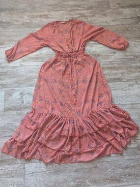 Anthropologie - boemo Coral Paisley Tiered Maxi Dress Bohemian